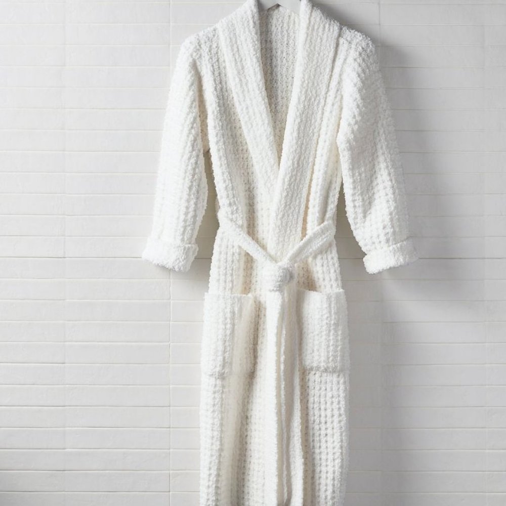 POTTERY BARN COZY WAFFLE SWEATER ROBE (white, M)